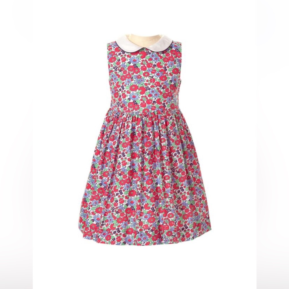 Rachel Riley Red and Blue Floral Dress Peter Pan Collar. Size 4.